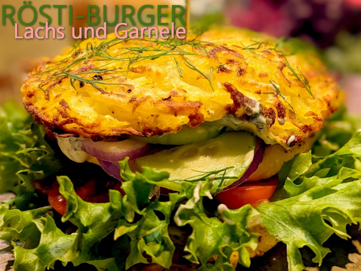 Lachs Burger beschriftet